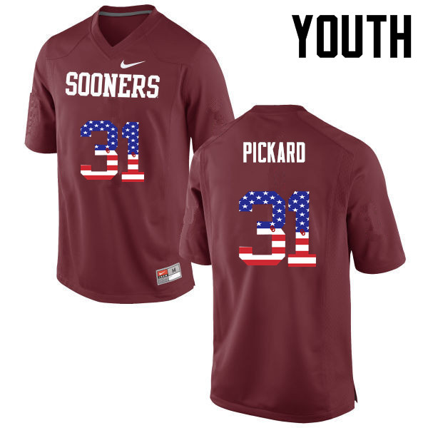 Youth Oklahoma Sooners #31 Braxton Pickard College Football USA Flag Fashion Jerseys-Crimson - Click Image to Close